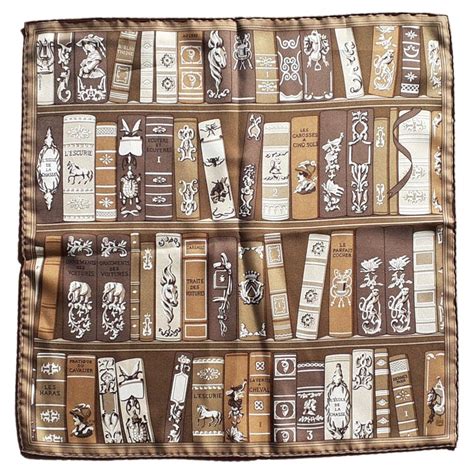 hermes bibliotheque scarf|Hermès Small Silk Scarf Bibliothèque Bookshelf Print Brown.